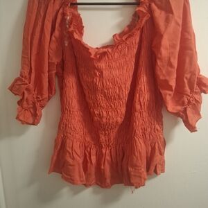 Women's Orange Smocked Top